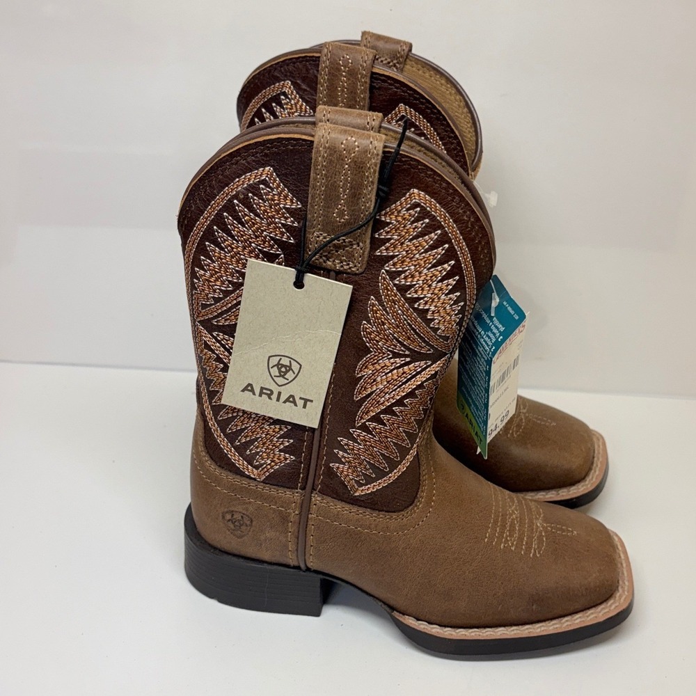 Ariat Kids Boys 9 toddler Ruidoso Brown Leather Wide Square Toe Cowboy Boots